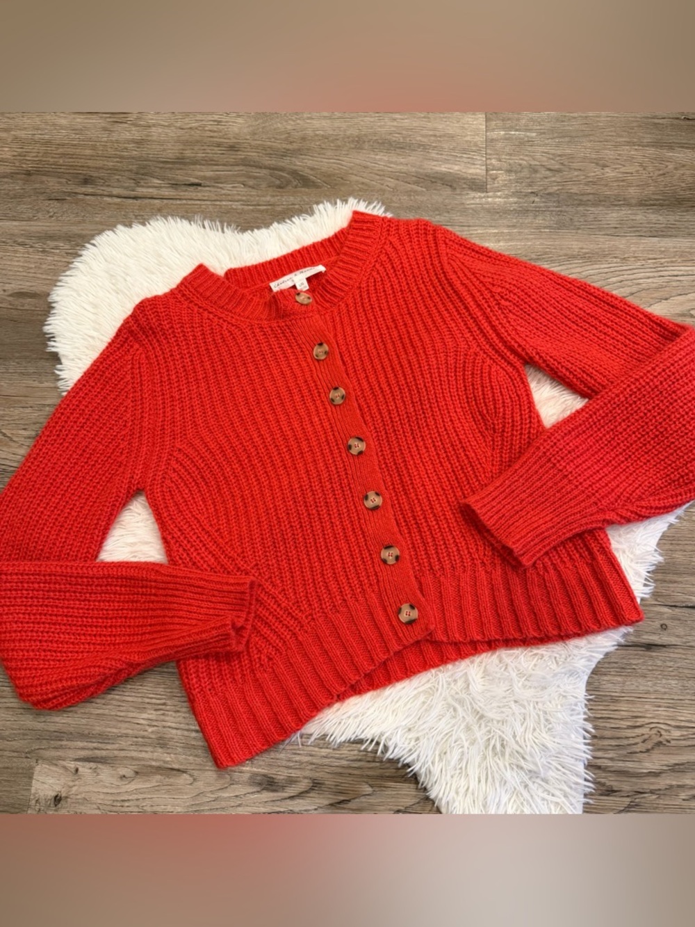 Chelsea & Theodore Button Cardigan Grandma Librarian Academia Coral Red Large